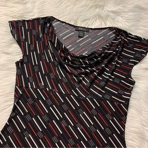STYLE & CO Women Pullover Blouse Black Red White Striped Flutter Sleeve Medium